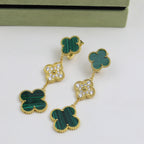18K Celestial Magic Alhambra Three Malachite Motifs Clover Earrings