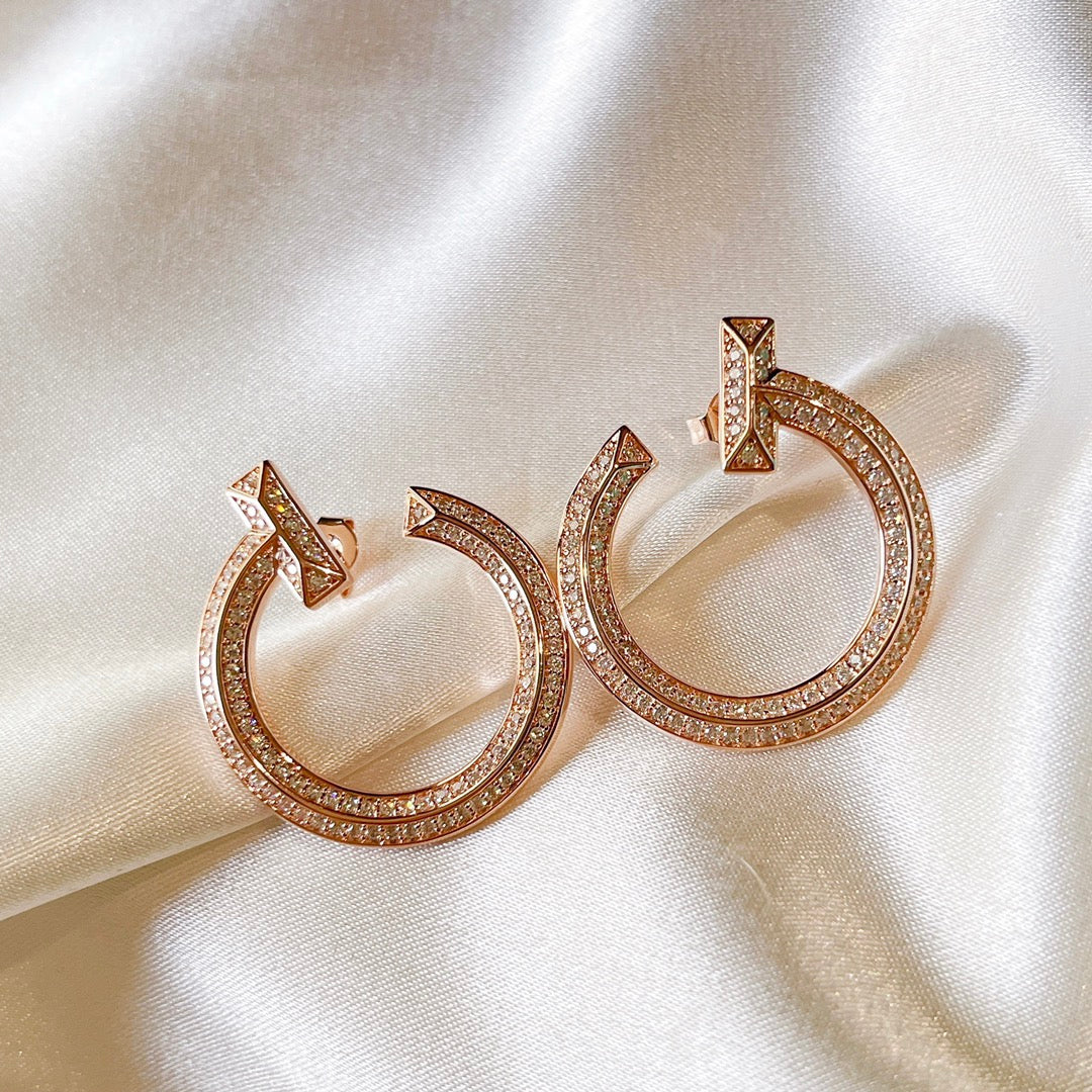 18K Celestial T T1 Open Hoop Rose Gold Earrings