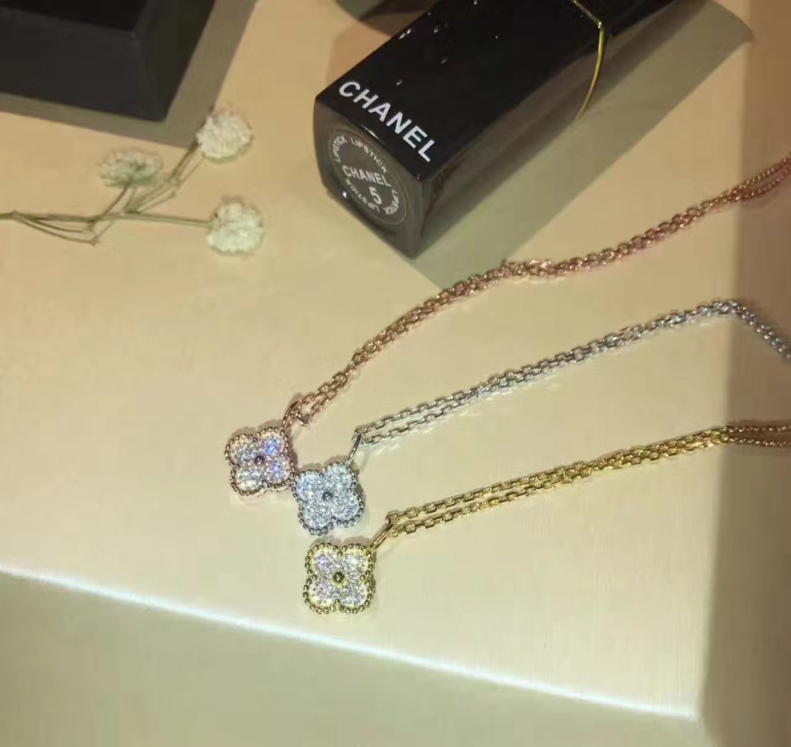 18K Celestial Sweet Alhambra Diamond Clover Necklace