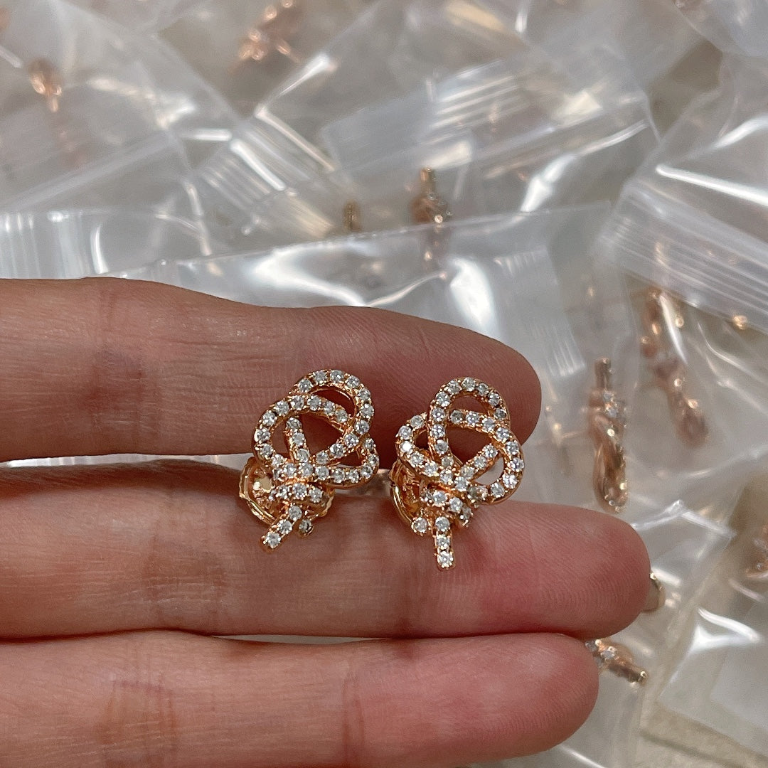 18K Celestial T Keys Woven Diamond Earrings
