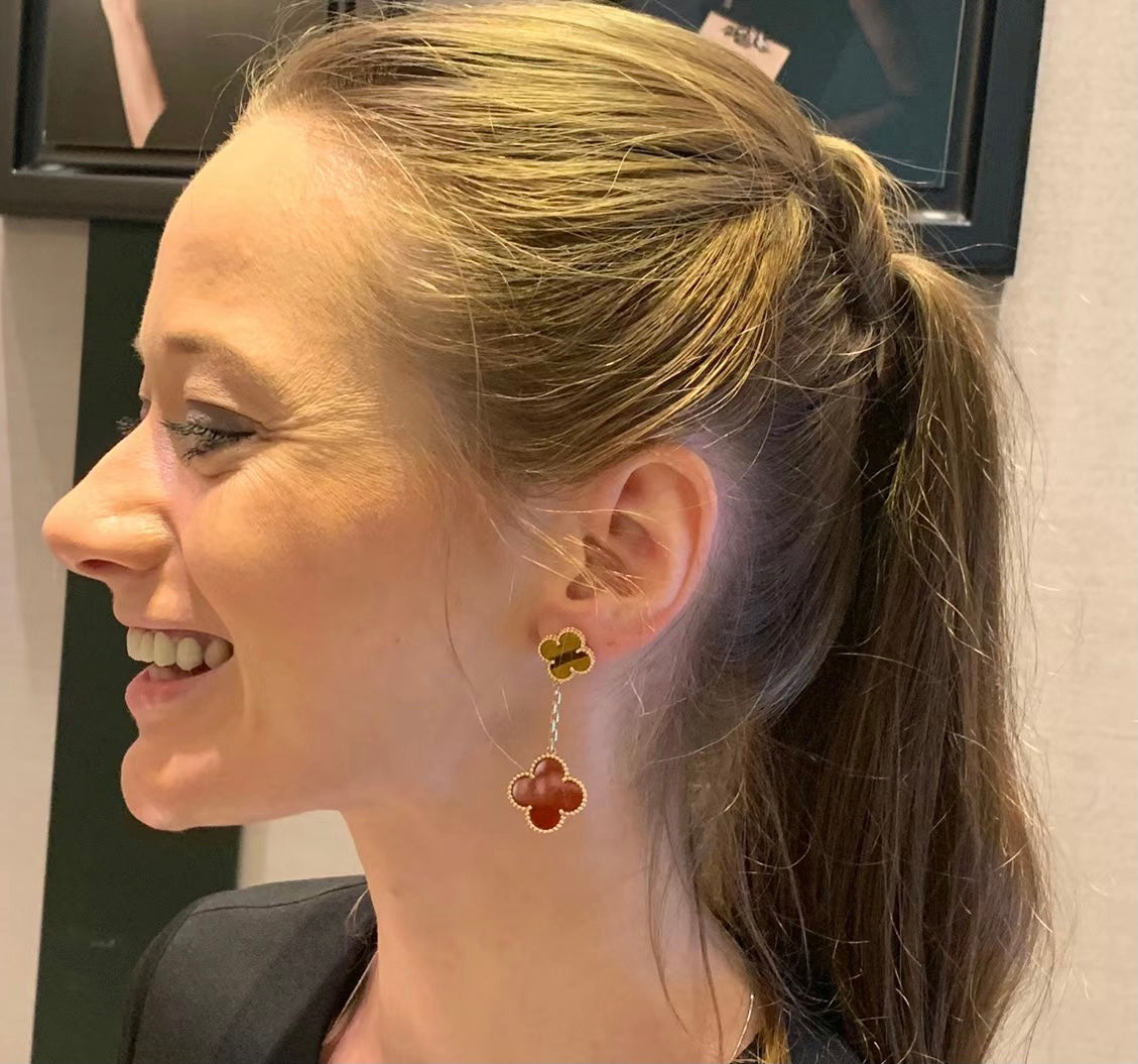 18K Celestial Magic Alhambra Carnelian & Tiger Eye Earrings