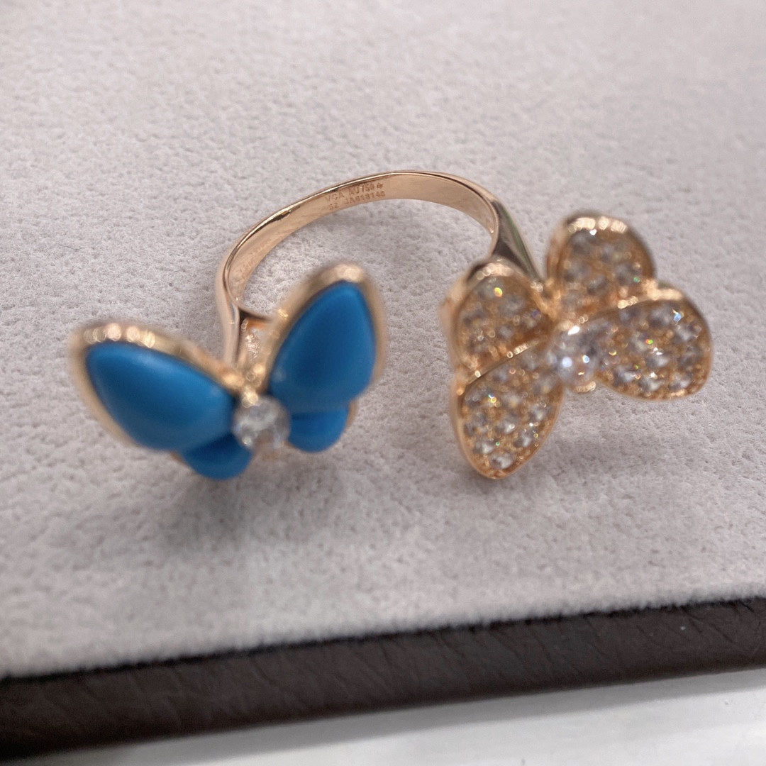 18K Celestial Two Butterfly Between the Finger Turquoise Ring