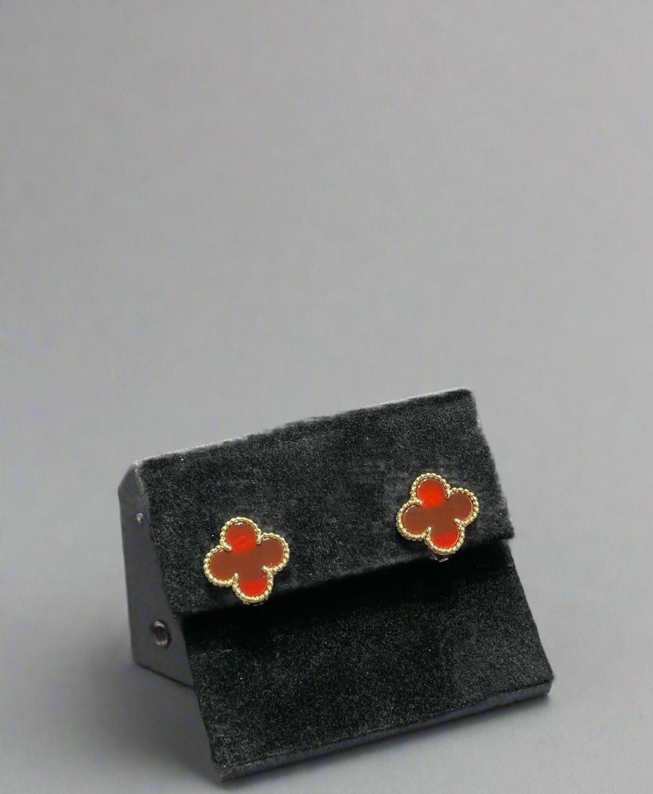 18K Celestial Vintage Alhambra Carnelian Earrings