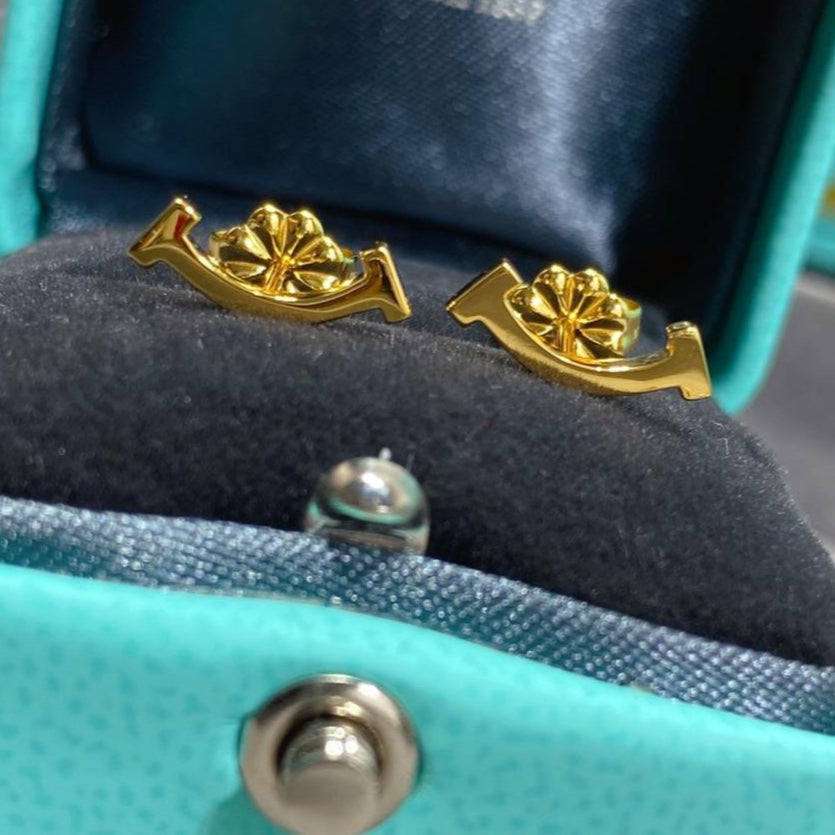 18K Celestial T Smile Yellow Gold Earrings