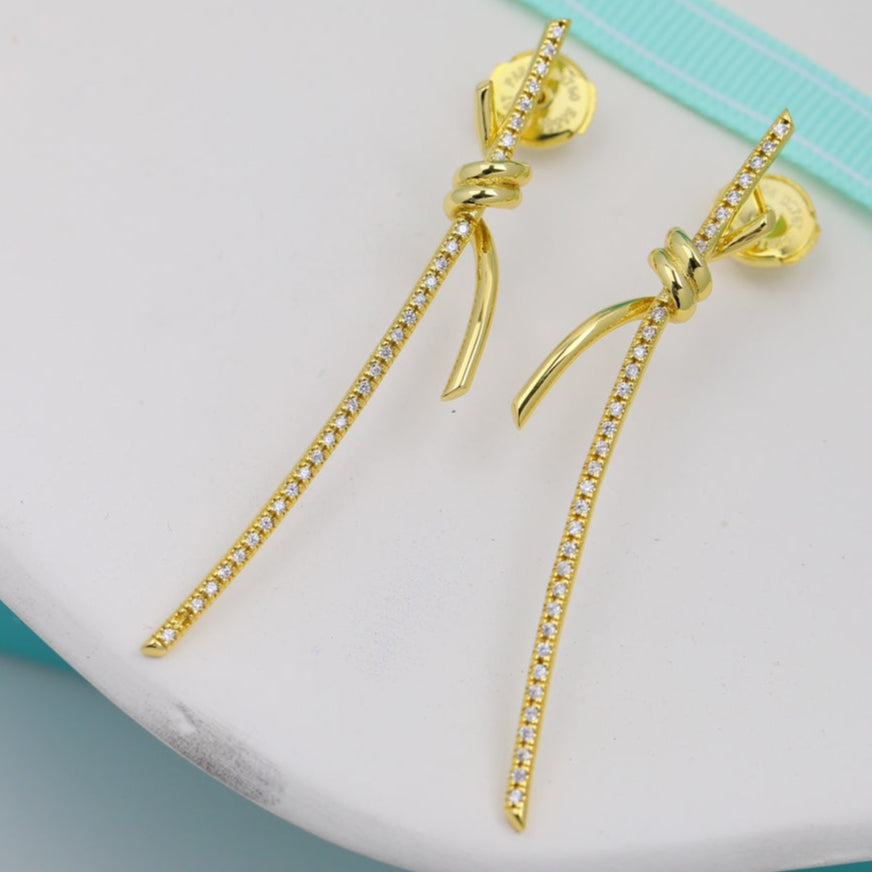 18K Celestial T Knot Drop Diamonds Earrings
