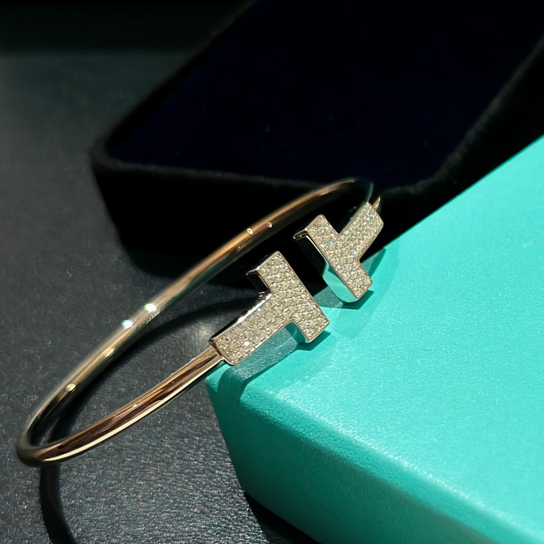 18K Celestial T Wide Diamond Wire Bracelet