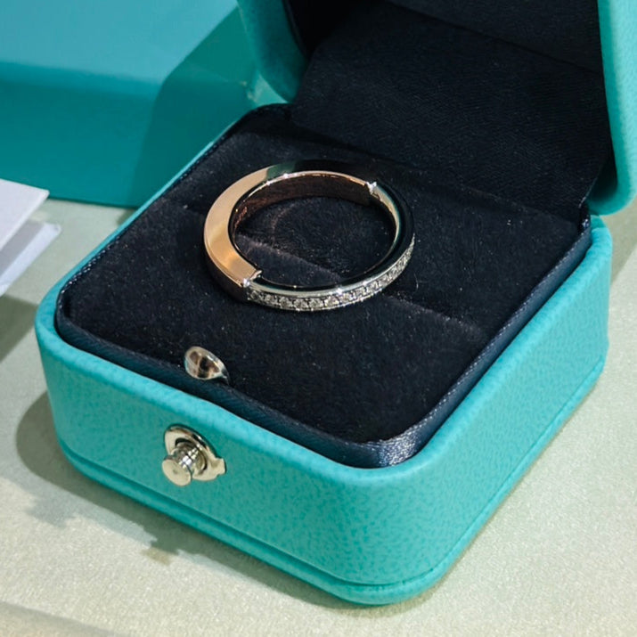 18K Celestial T Lock Diamonds Yellow Gold Ring