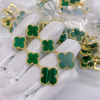 18K Celestial Magic Alhambra Three Malachite Motifs Clover Earrings