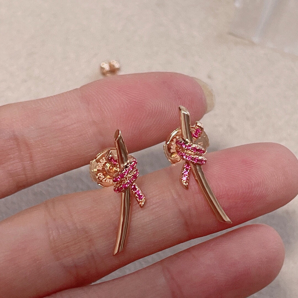 18K Celestial T Knot Pink Diamonds Earrings