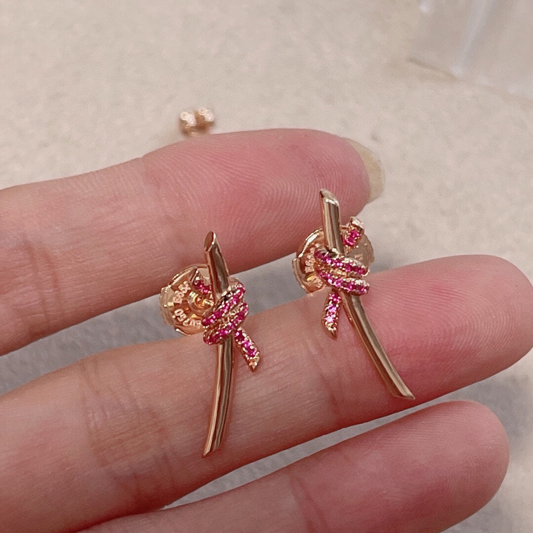 18K Celestial T Knot Pink Diamonds Earrings