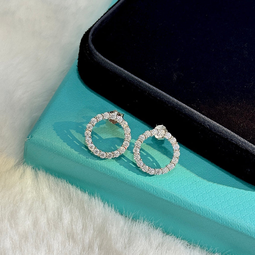18K Celestial T Circle Diamonds Earrings