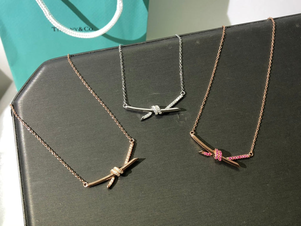 18K Celestial T Knot Pendant Diamond Necklace