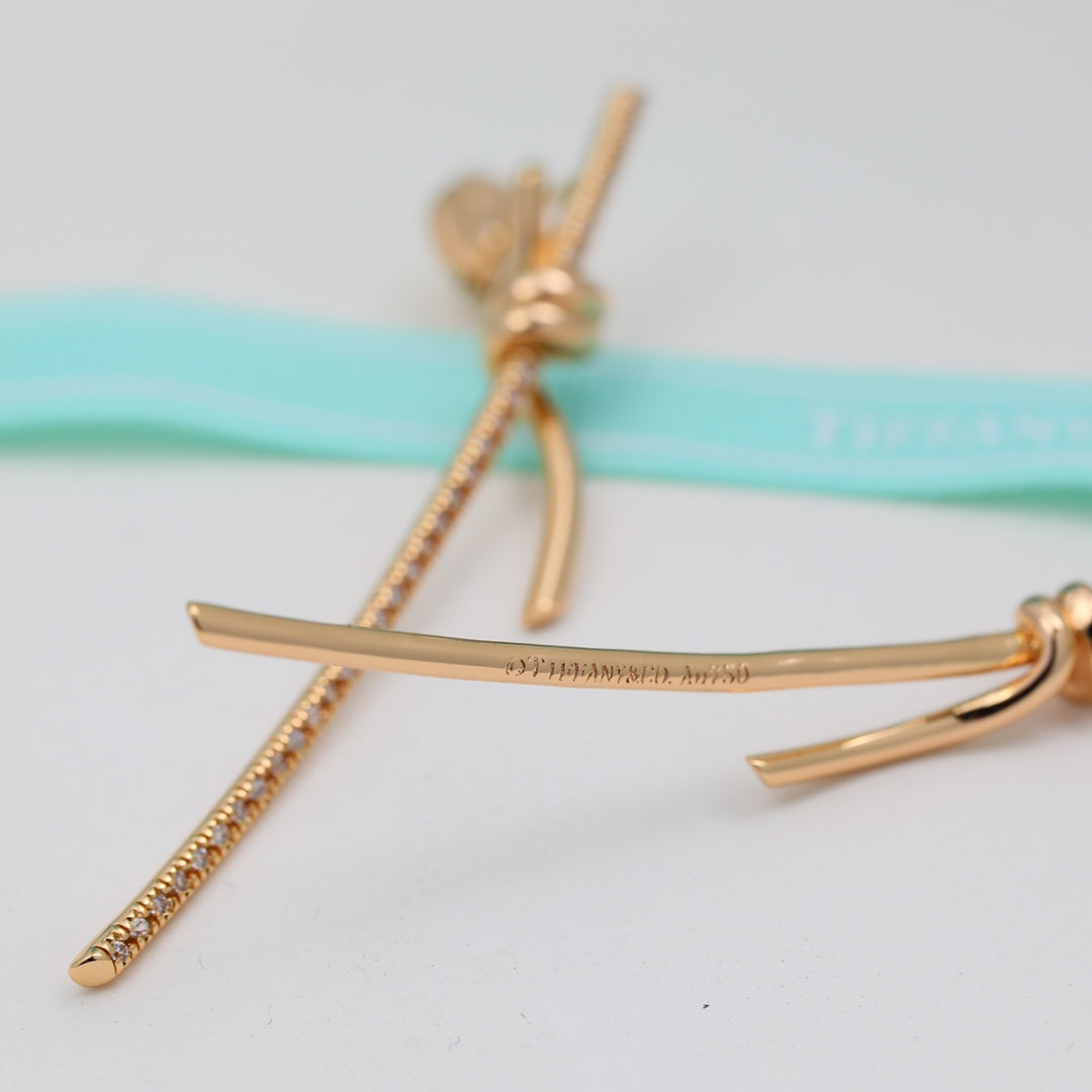18K Celestial T Knot Drop Diamonds Earrings