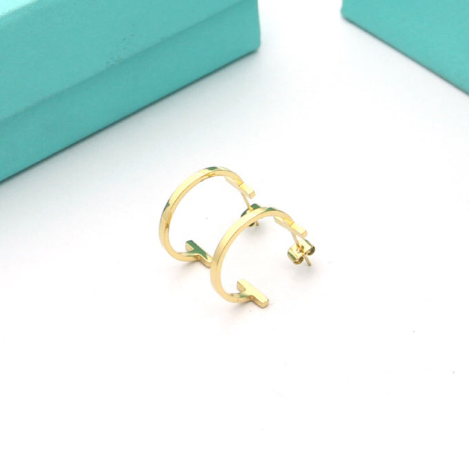 18K Celestial T Hoop Earrings