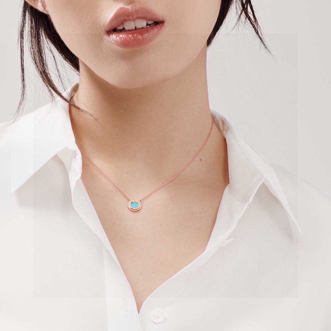 18K Celestial T Diamond & Turquoise Circle Pendant Necklace