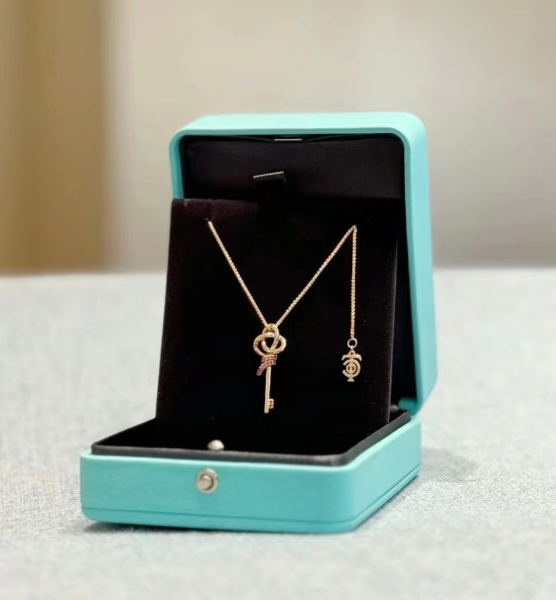 18K Celestial T Keys Woven Pink Diamonds Medium Necklace