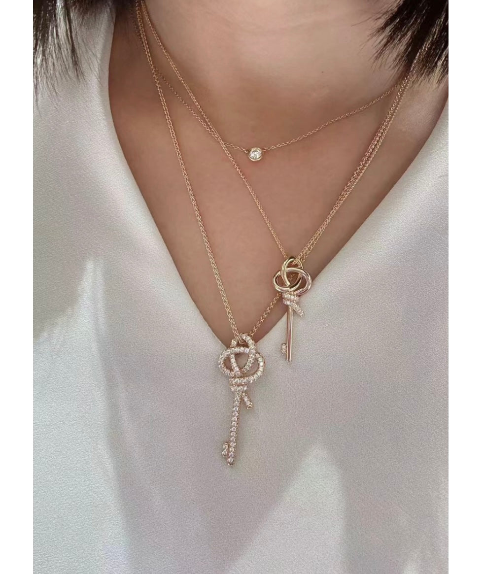 18K Celestial T Keys Woven Diamonds Medium Necklace