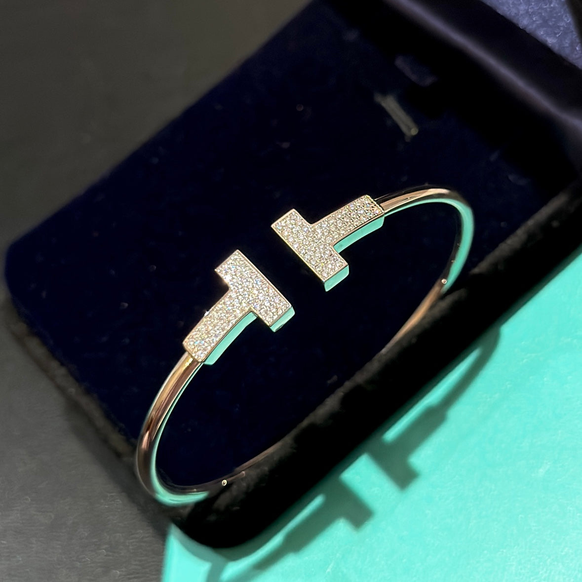 18K Celestial T Wide Diamond Wire Bracelet