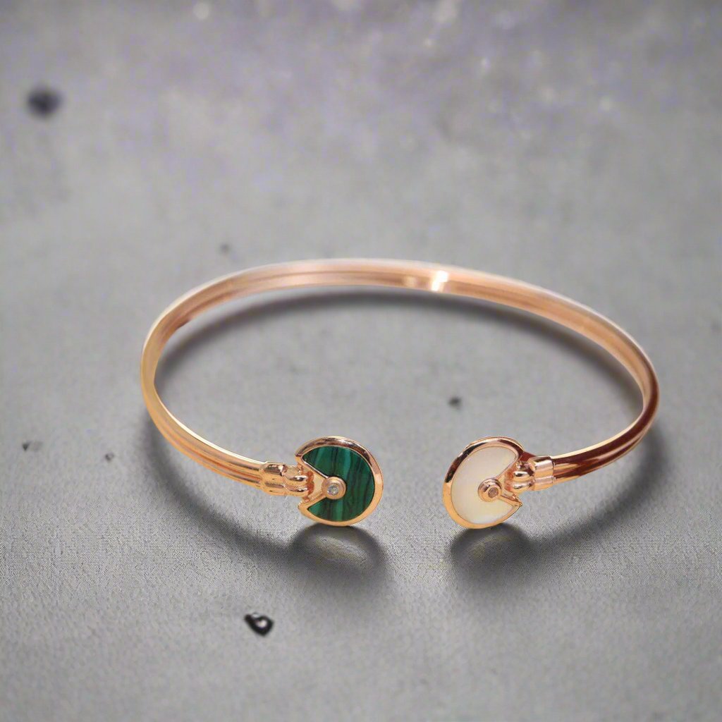 18K Celestial Malachite Pearl & Diamond Open Bracelet