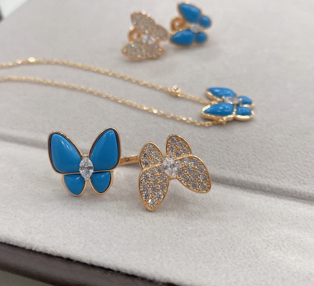 18K Celestial Two Butterfly Between the Finger Turquoise Ring