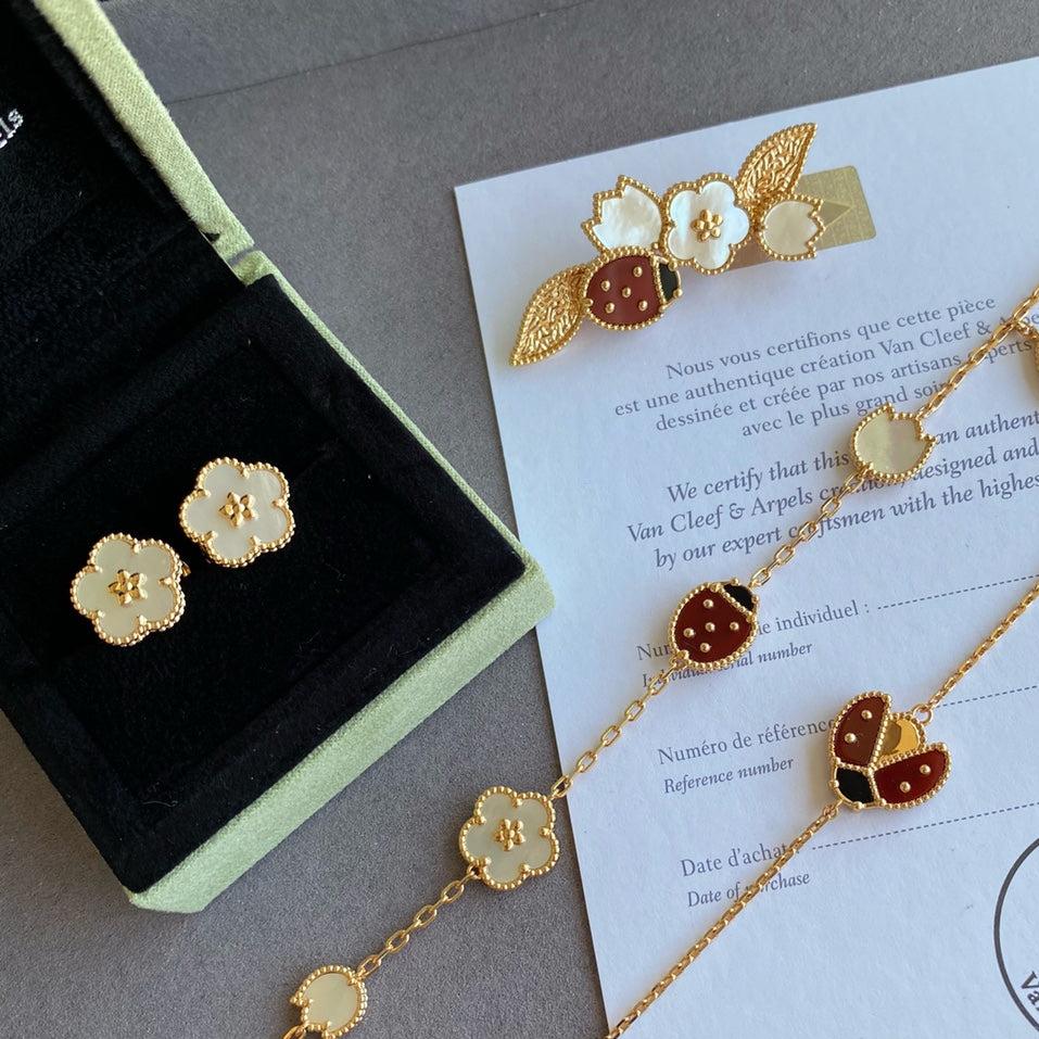 18K Celestial Lucky Spring Plum Blossom Earrings