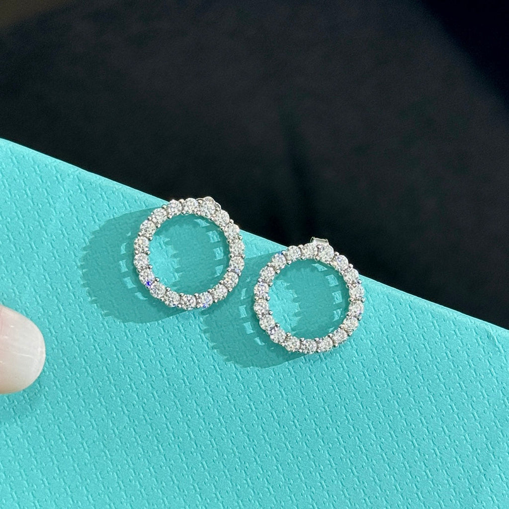 18K Celestial T Circle Diamonds Earrings