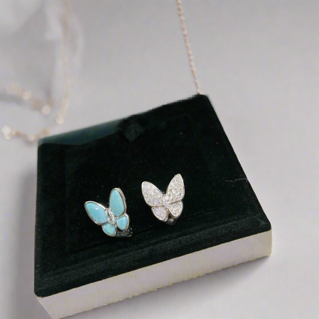 18K Celestial Two Butterfly Turquoise Earrings