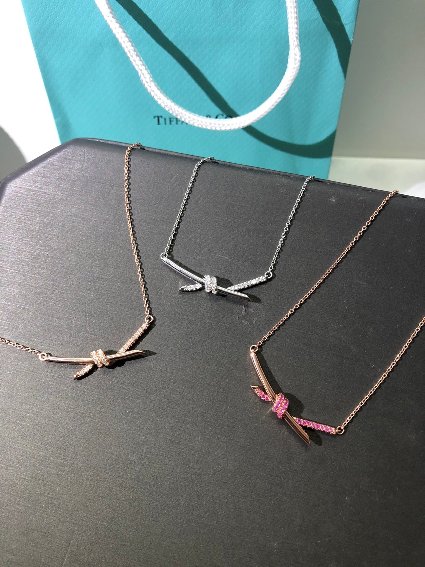 18K Celestial T Knot Pendant Diamond Necklace