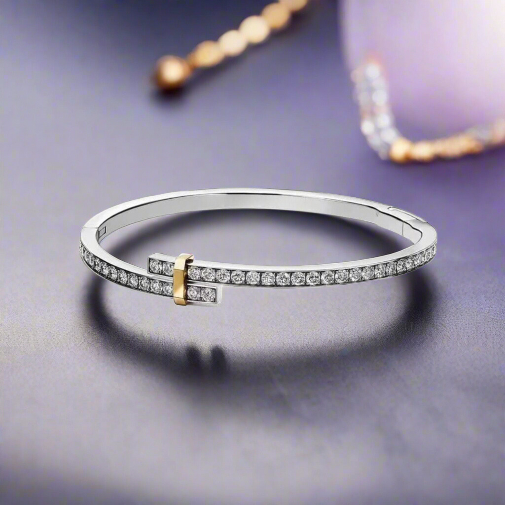 18K Celestial T Edge Hinged Bypass Bangle Bracelet