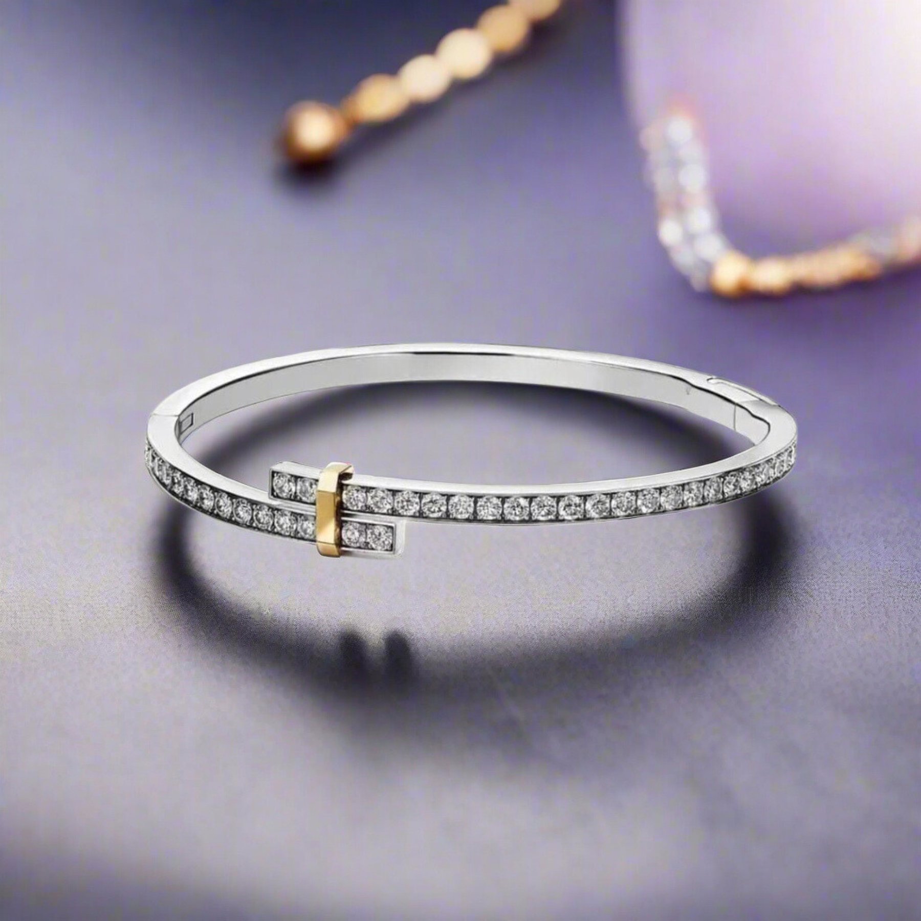 18K Celestial T Edge Hinged Bypass Bangle Bracelet