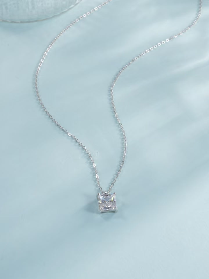 Elegant Square CZ Necklace – Platinum Plated 925 Sterling Silver Fine Jewelry