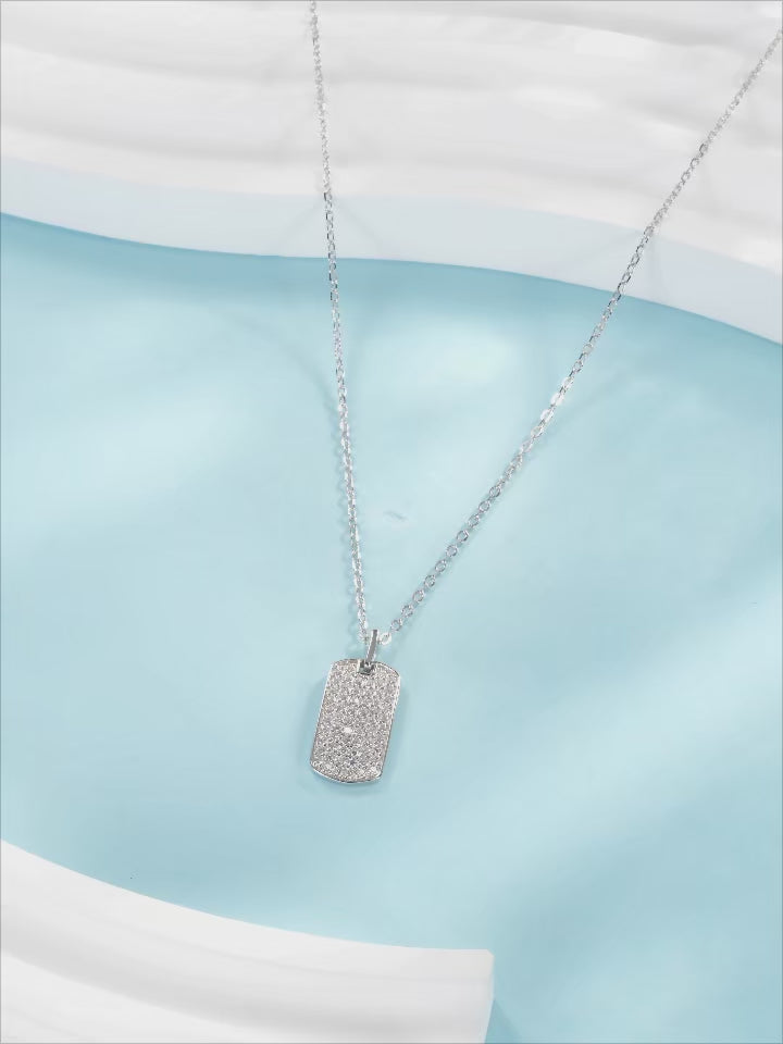 Trendy Rectangle Moissanite Necklace – D Color 925 Sterling Silver Jewelry