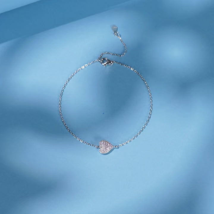 Romantic Pink Zircon Heart Bracelet – 925 Sterling Silver