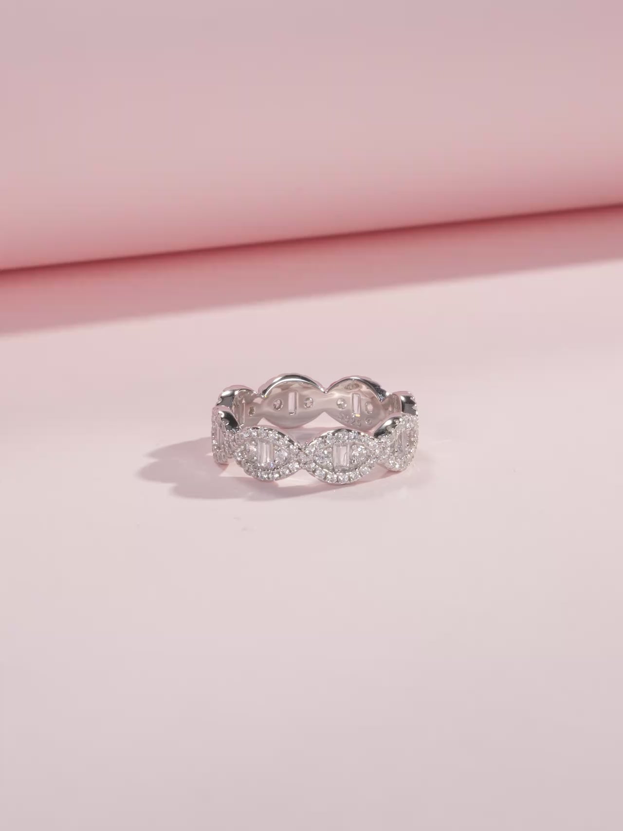 Sparkling Geometric CZ Eternity Band – 925 Sterling Silver
