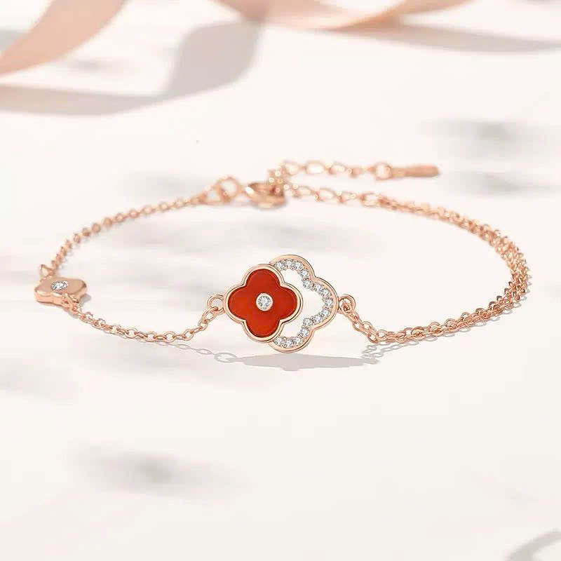 ELVORIA 18K Rose Gold Plated Four Leaf Clover Bracelet – 925 Sterling Silver