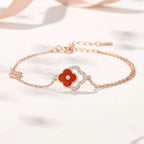 ELVORIA 18K Rose Gold Plated Four Leaf Clover Bracelet – 925 Sterling Silver